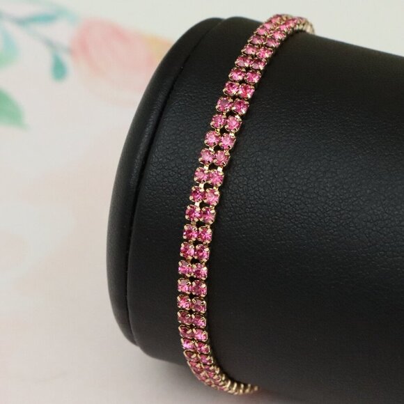 Elegant Rose Gold Bracelet with Sparkling Pink Stones, Adjustable Fit, XPBL0729 - Picture 1 of 12